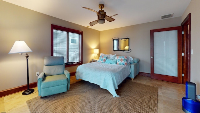 bedroom featuring ceiling fan