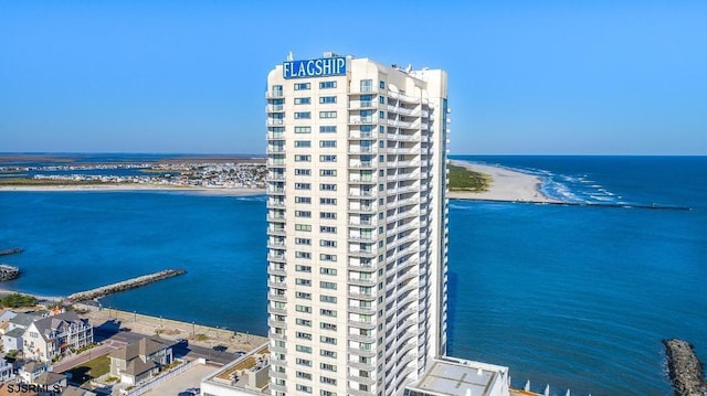 view of water feature featuring a beach view