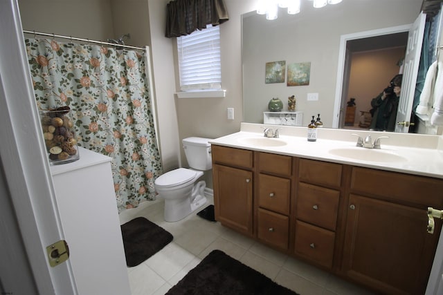 bathroom featuring tile patterned flooring, vanity, and toilet