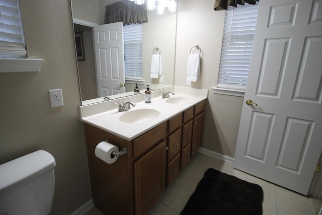 bathroom with tile patterned floors, toilet, and vanity