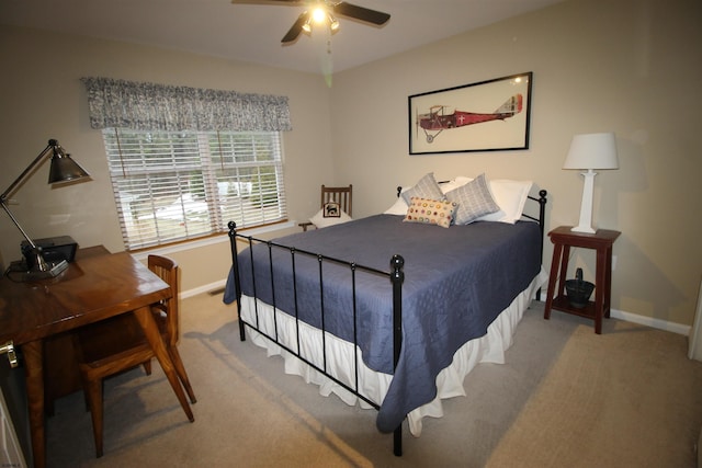 bedroom featuring carpet floors and ceiling fan