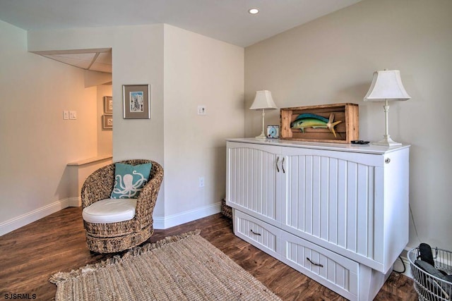 living area with dark hardwood / wood-style flooring