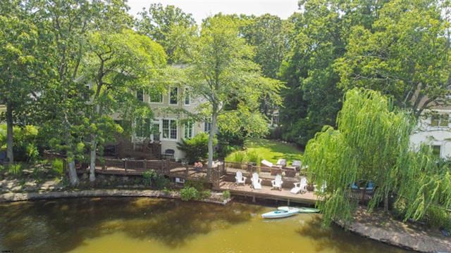 drone / aerial view featuring a water view