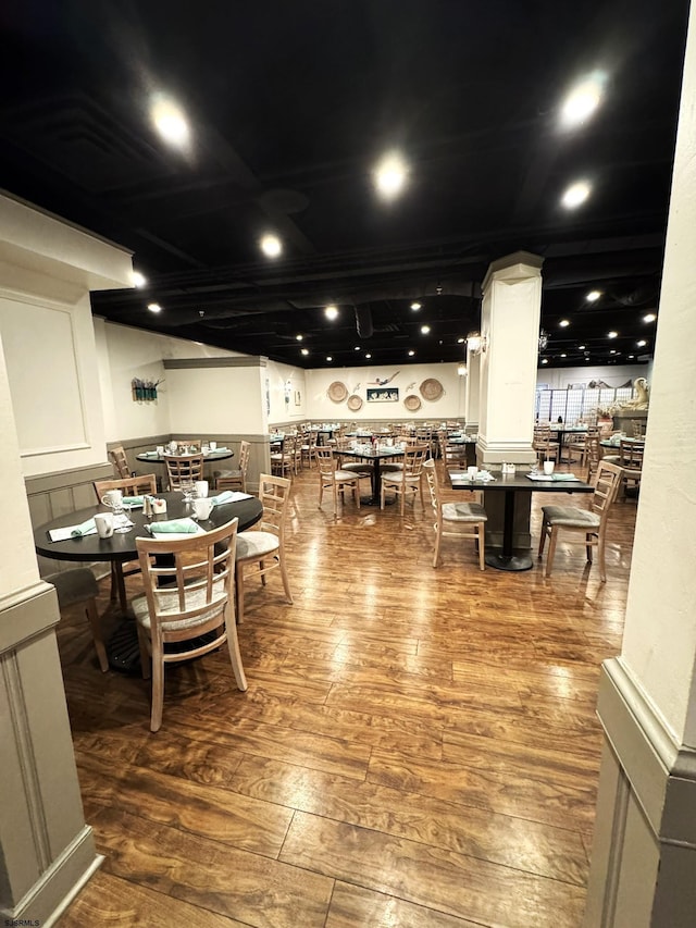 dining space featuring hardwood / wood-style flooring