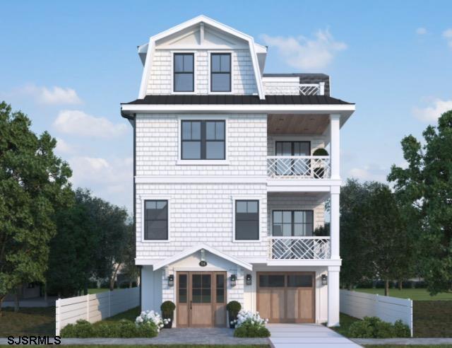 view of front of property with a balcony and a garage