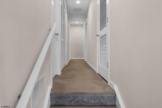 hallway with carpet flooring