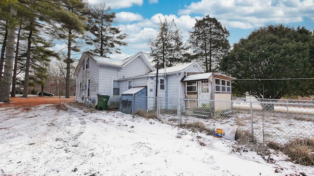 view of snow covered property