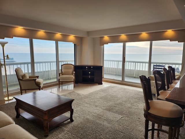 living room with a water view