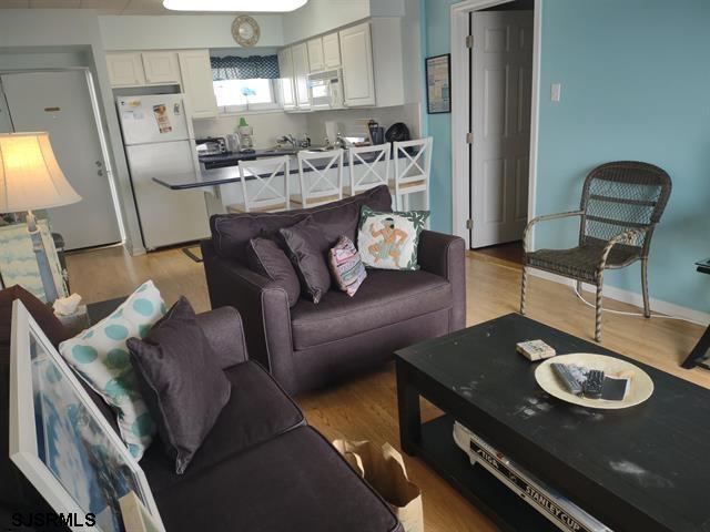 living room with light hardwood / wood-style flooring