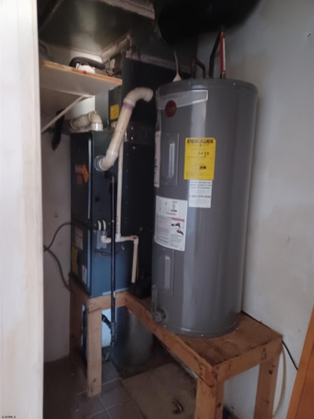 utility room with electric water heater