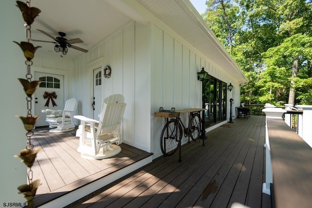 wooden terrace with ceiling fan