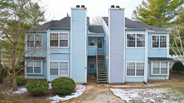 view of snow covered property