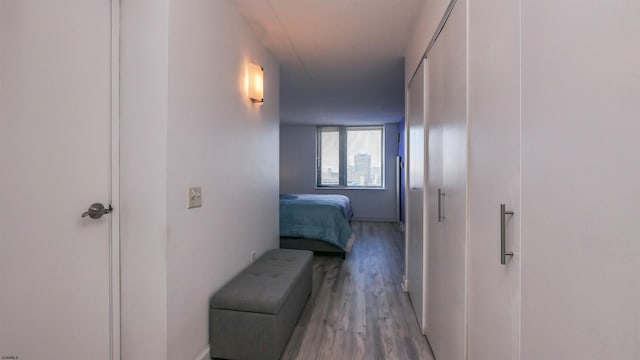 corridor with light wood-type flooring