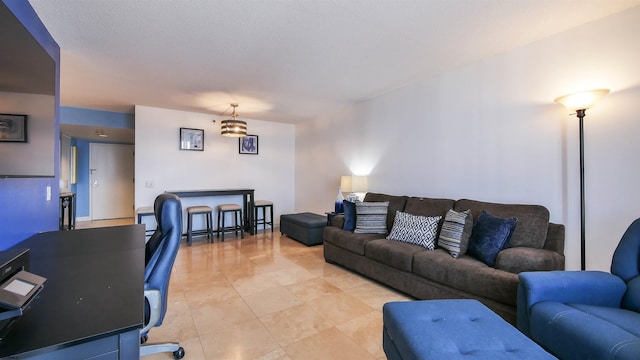 living room featuring light tile patterned floors