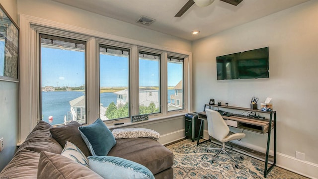 home office featuring ceiling fan