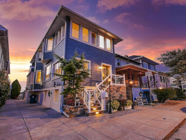 exterior space with a garage