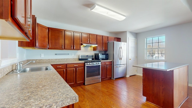 kitchen featuring sink, stainless steel appliances, and light wood-type flooring