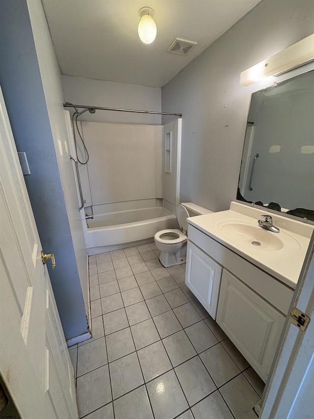 full bathroom featuring tile patterned flooring, vanity, shower / bathtub combination, and toilet