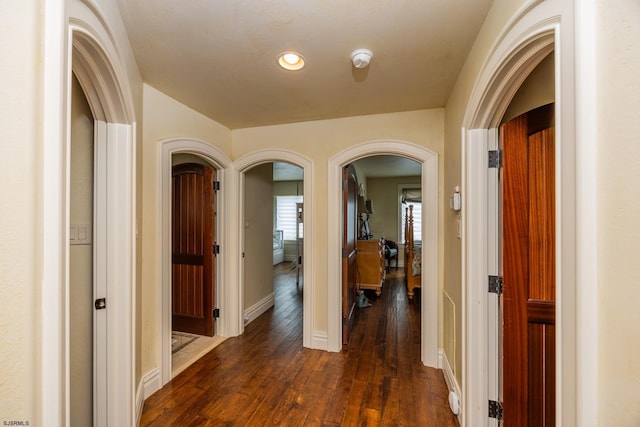 hallway featuring dark hardwood / wood-style flooring