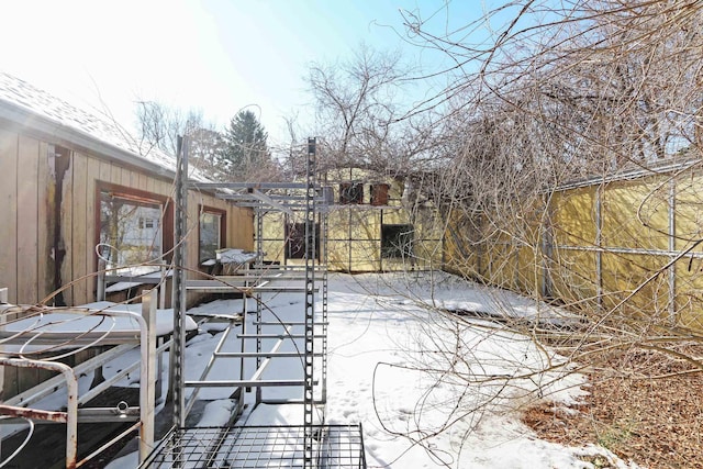 view of snow covered patio