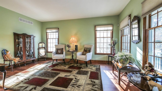 living area with dark hardwood / wood-style flooring