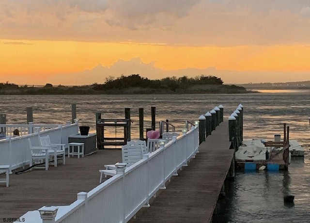 view of dock featuring a water view