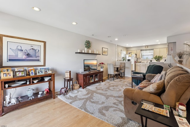 living room with light hardwood / wood-style flooring