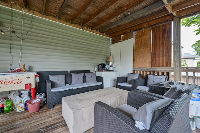 wooden terrace featuring outdoor lounge area