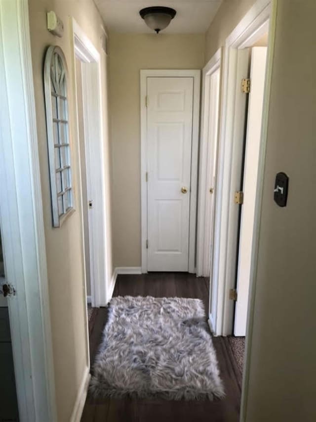 corridor featuring dark hardwood / wood-style flooring