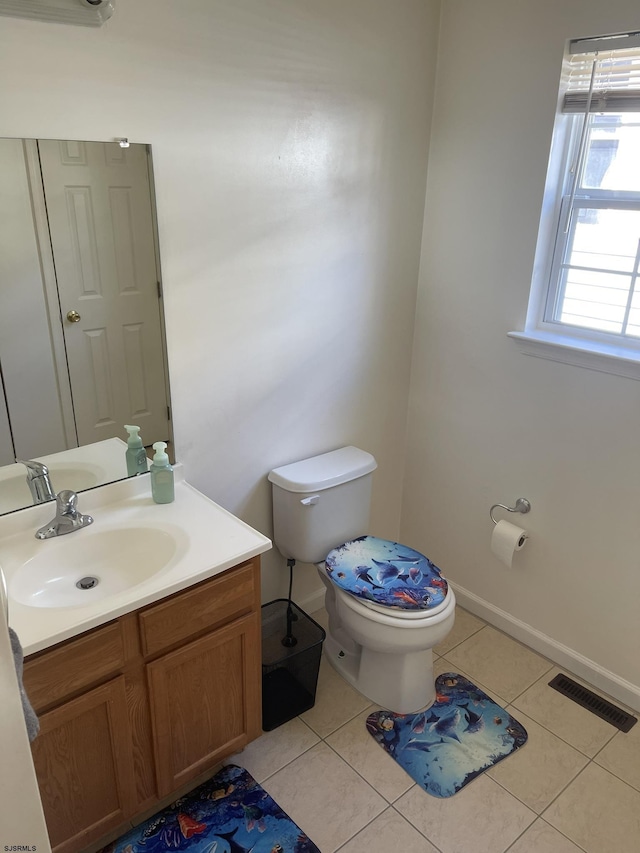 bathroom with tile patterned flooring, vanity, and toilet