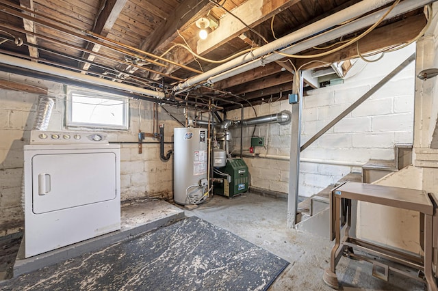 basement featuring washer / dryer and gas water heater