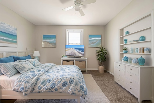 bedroom with ceiling fan and carpet