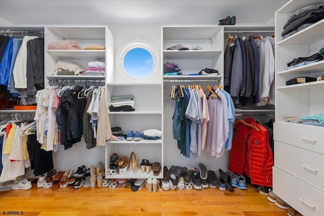 walk in closet with hardwood / wood-style floors