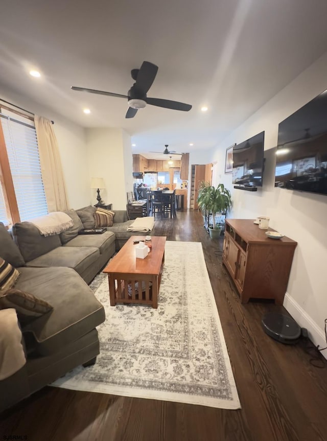 living room featuring dark hardwood / wood-style floors