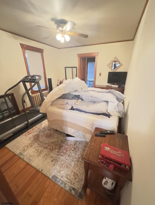 bedroom with ceiling fan and wood-type flooring