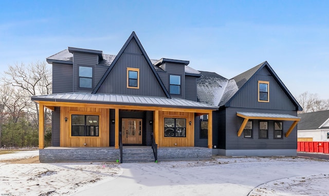 modern inspired farmhouse featuring a porch