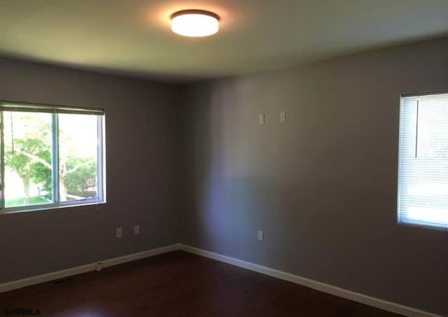 unfurnished room with dark wood-type flooring and a wealth of natural light