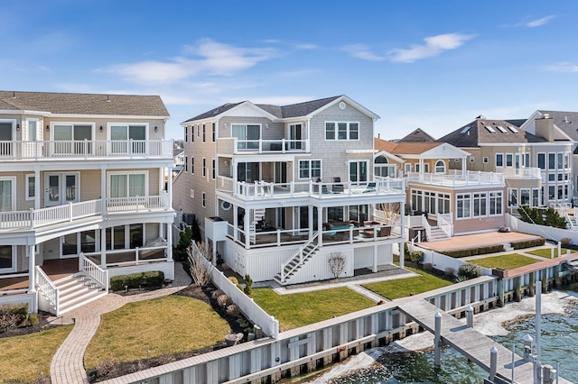 exterior space with a water view