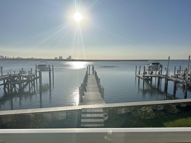 dock area with a water view