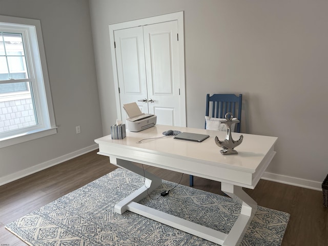 office area with dark hardwood / wood-style floors