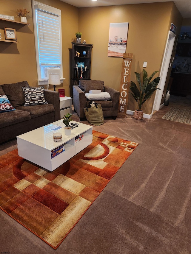 living room with carpet flooring