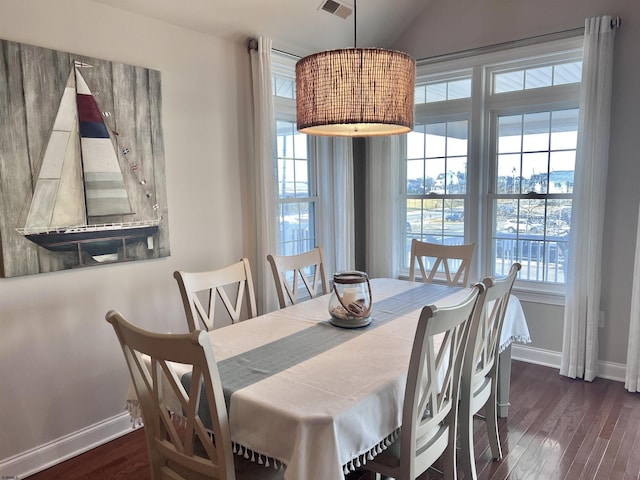 dining area with dark hardwood / wood-style floors and a healthy amount of sunlight