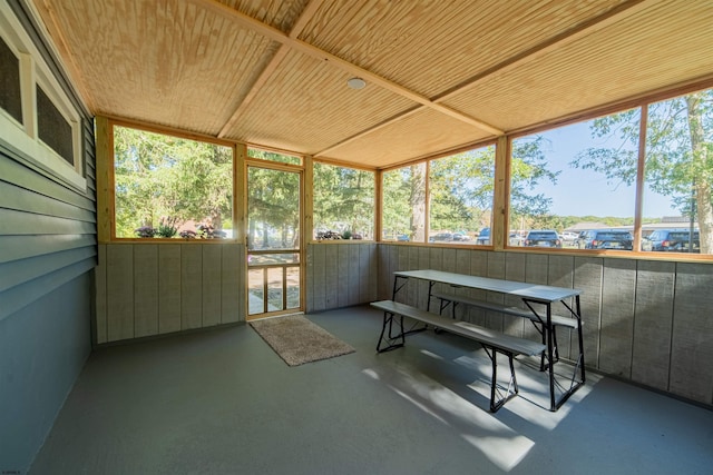 sunroom with wood ceiling