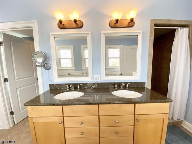 bathroom with vanity and tile patterned floors