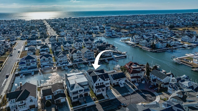 bird's eye view featuring a water view