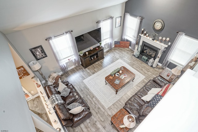 living room with light hardwood / wood-style floors