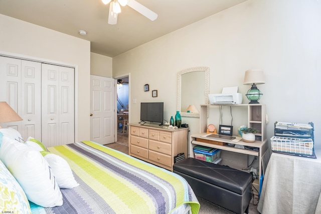 bedroom with a closet and ceiling fan