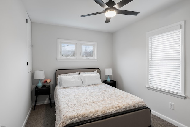 bedroom with carpet floors and ceiling fan