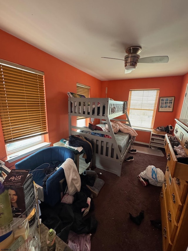 bedroom with carpet floors and ceiling fan