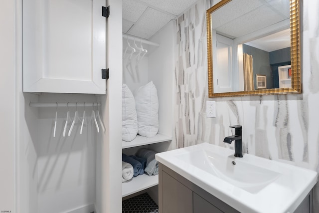 bathroom featuring vanity and a paneled ceiling